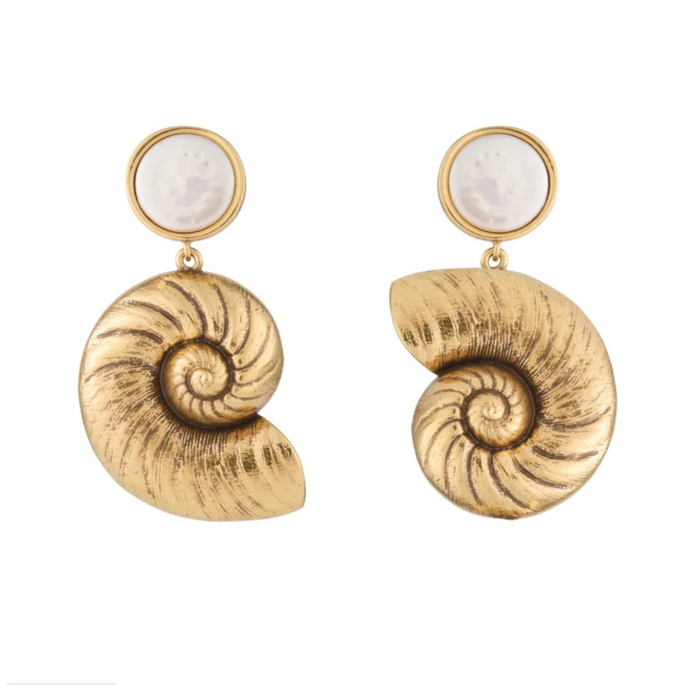 Mignonne Gavigan Gold Shell Earrings with Pearl